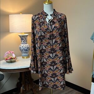 Umgee Black Multi Floral Tie-Front Long Sleeve Dress